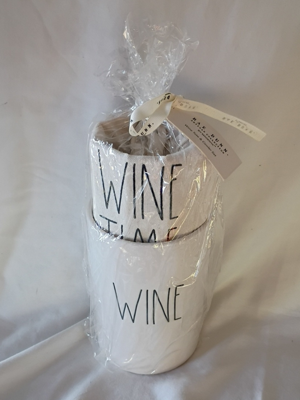 New RAE DUNN Wine Time Set Tote and Cooler 2 Piece Holiday Gift Ceramic Kitchen
